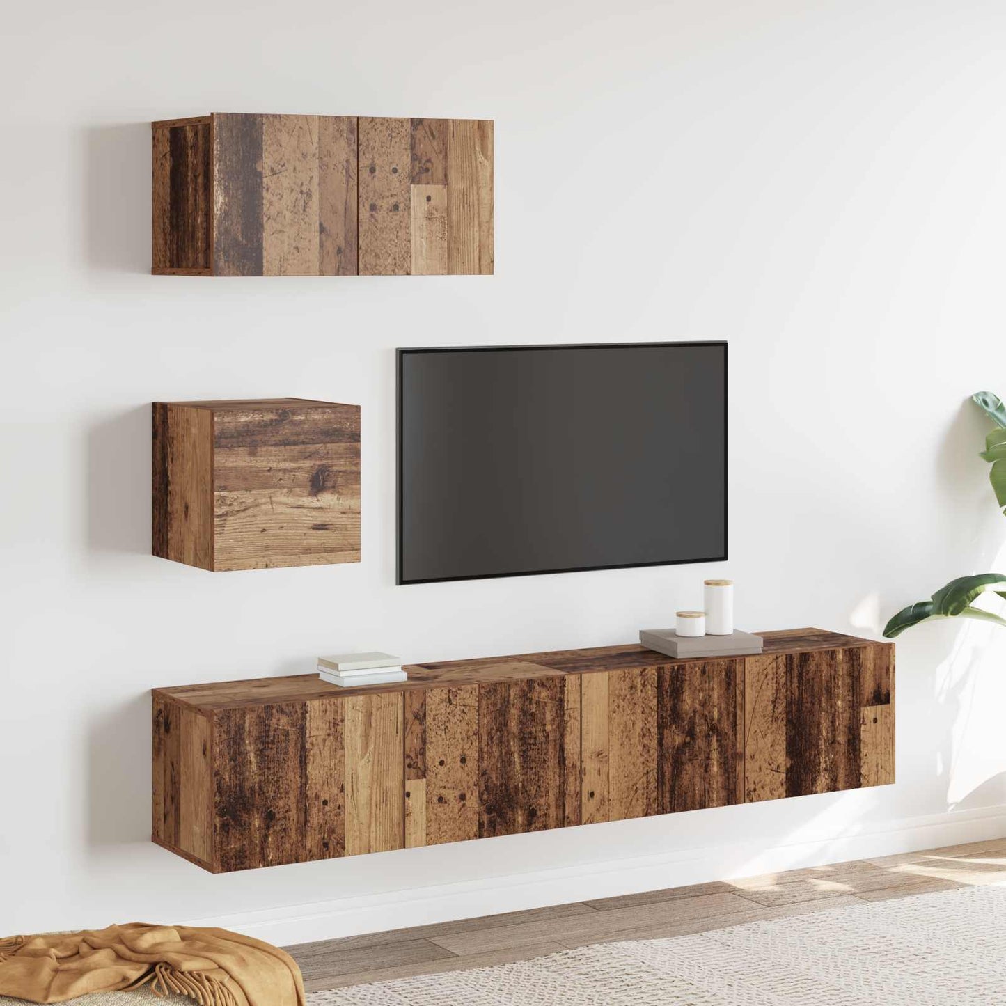 TV Cabinet Set Wall-mounted 3 pcs Old Wood Engineered Wood