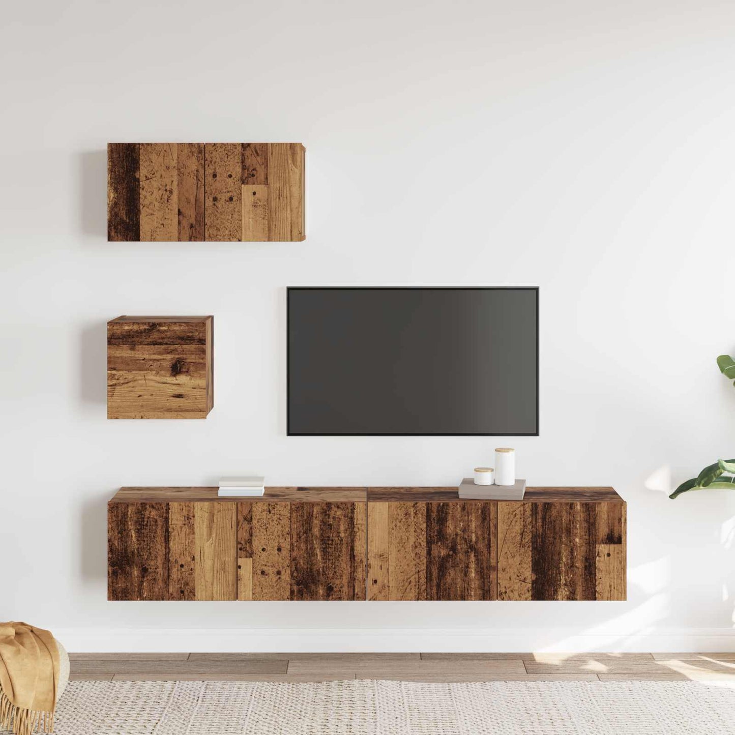 TV Cabinet Set Wall-mounted 3 pcs Old Wood Engineered Wood