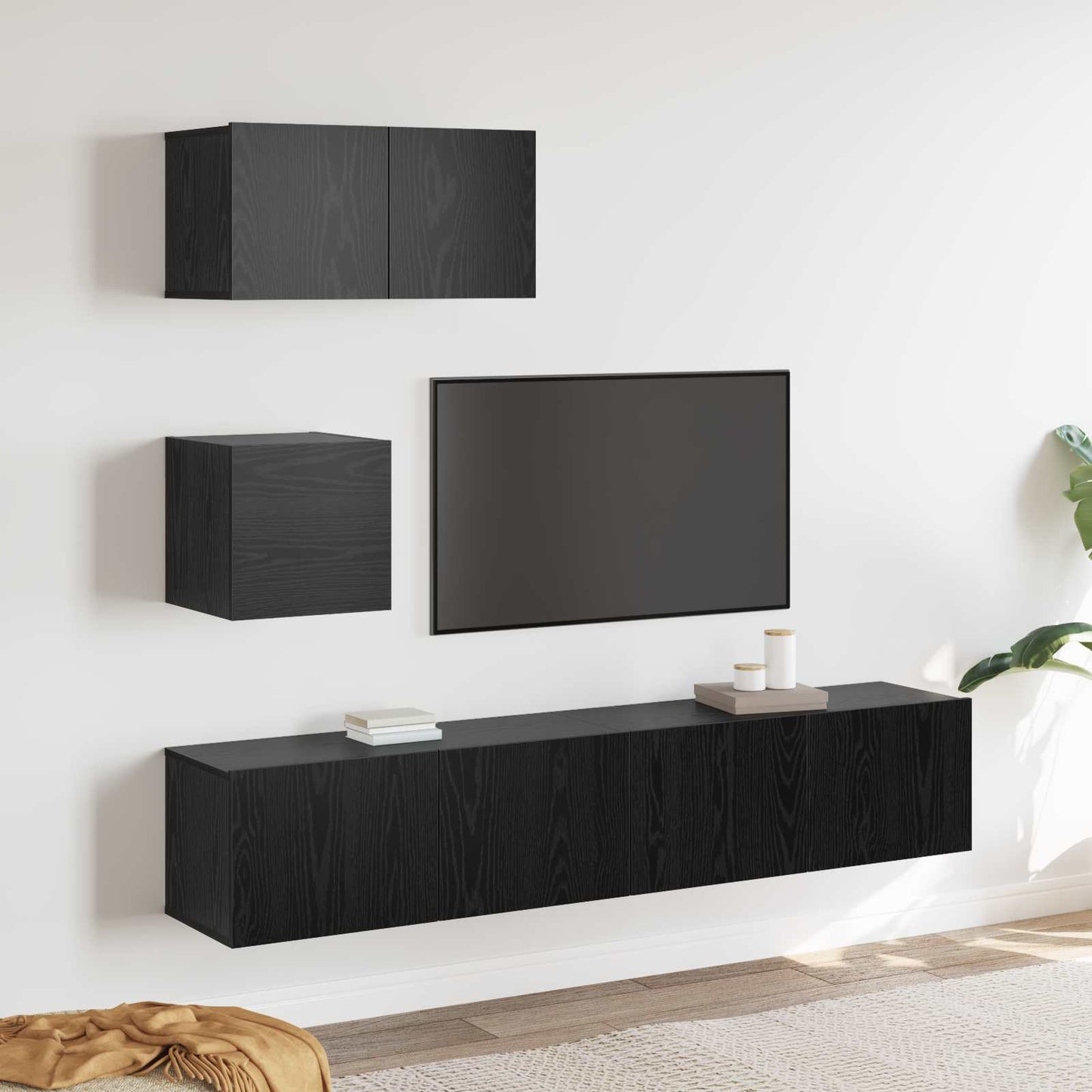 Wall TV Cabinet Wall-mounted 4 pcs Black oak 80 x 30 x 30.5 cm