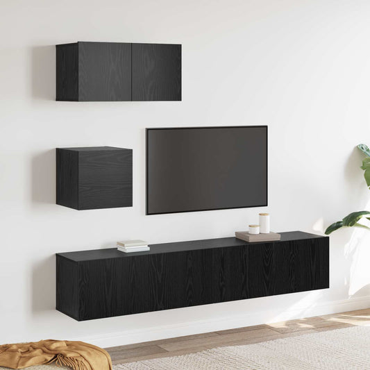 Wall TV Cabinet Wall-mounted 4 pcs Black oak 80 x 30 x 30.5 cm
