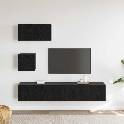 Wall TV Cabinet Wall-mounted 4 pcs Black oak 80 x 30 x 30.5 cm