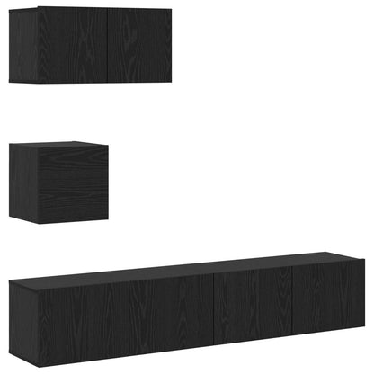 Wall TV Cabinet Wall-mounted 4 pcs Black oak 80 x 30 x 30.5 cm
