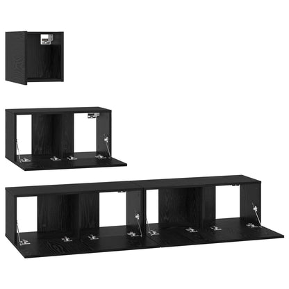 Wall TV Cabinet Wall-mounted 4 pcs Black oak 80 x 30 x 30.5 cm