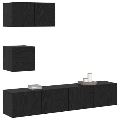 Wall TV Cabinet Wall-mounted 4 pcs Black oak 80 x 30 x 30.5 cm