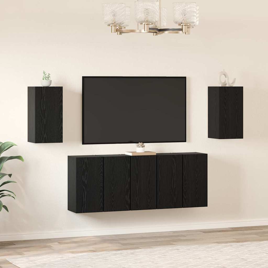 TV Cabinet Set Wall-mounted 7 pcs Black Oak 30.5 x 30 x 60 cm