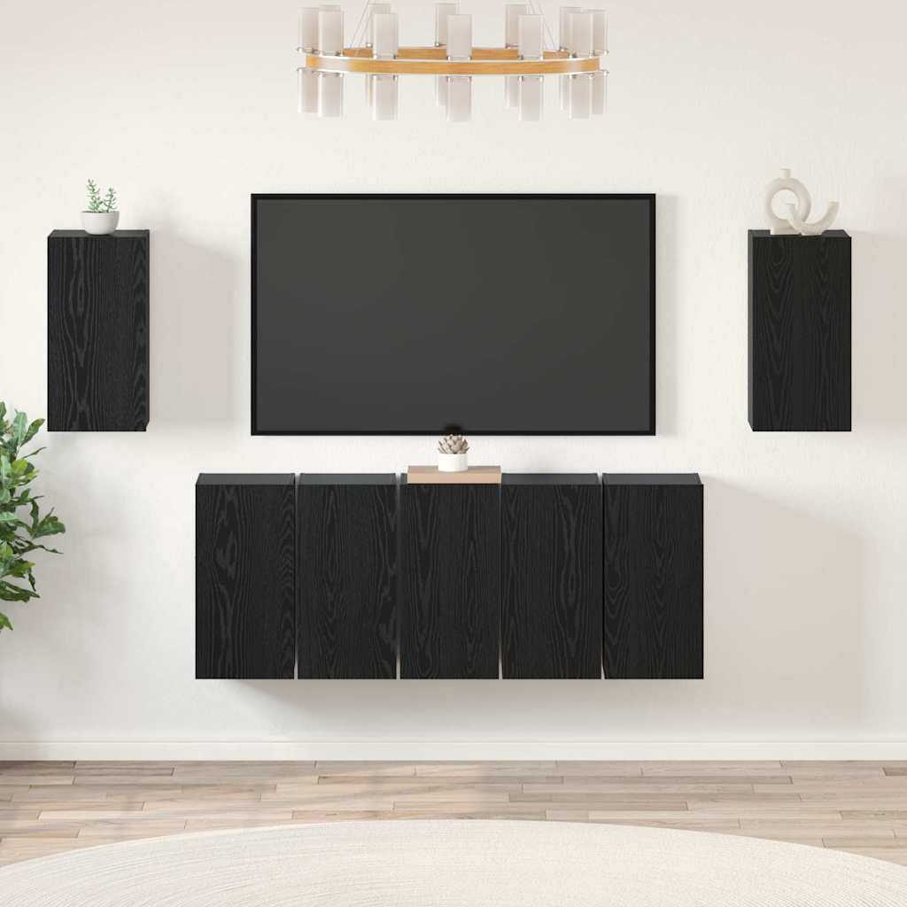 TV Cabinet Set Wall-mounted 7 pcs Black Oak 30.5 x 30 x 60 cm