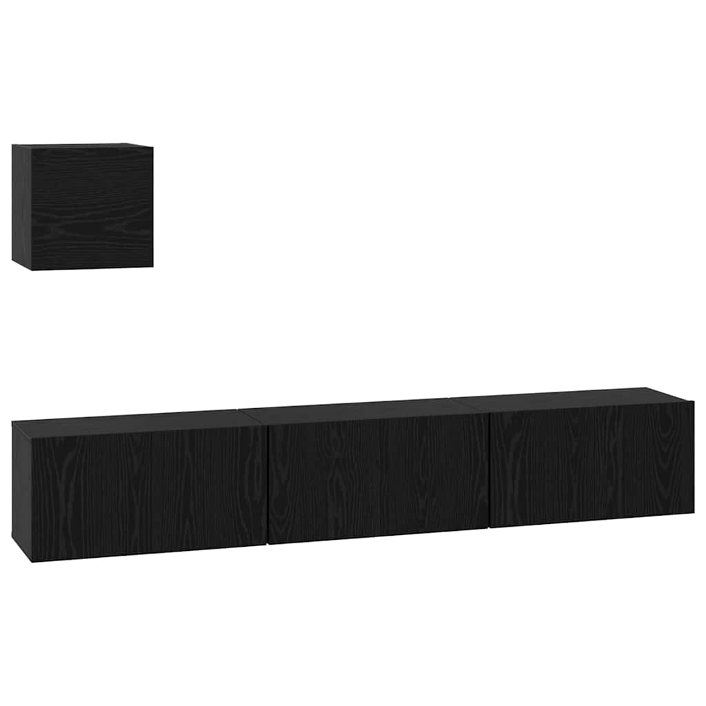 TV Cabinet Set Wall-mounted 4 pcs Black oak Engineered Wood