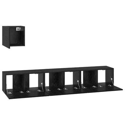 TV Cabinet Set Wall-mounted 4 pcs Black oak Engineered Wood