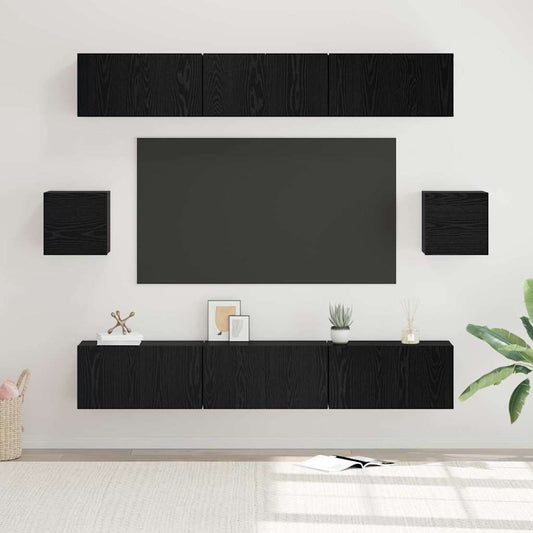 TV Cabinet Set 8 pcs Black oak 60 x 30 x 30 cm Engineered wood