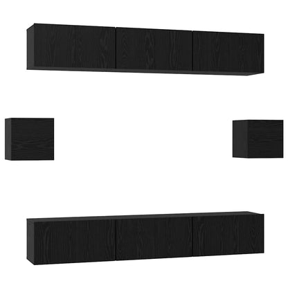 TV Cabinet Set 8 pcs Black oak 60 x 30 x 30 cm Engineered wood
