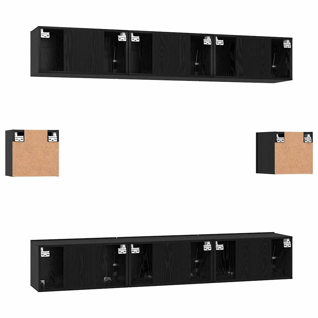 TV Cabinet Set 8 pcs Black oak 60 x 30 x 30 cm Engineered wood