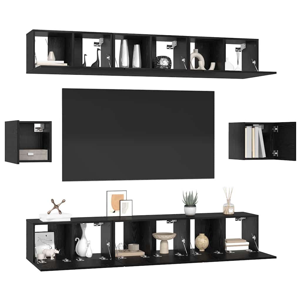 TV Cabinet Set 8 pcs Black oak 60 x 30 x 30 cm Engineered wood