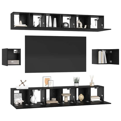 TV Cabinet Set 8 pcs Black oak 60 x 30 x 30 cm Engineered wood