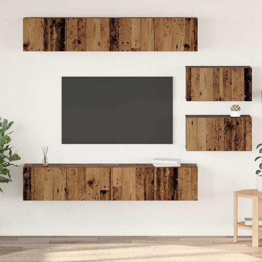 TV Cabinet Set 6 pcs Old wood Medium Engineered wood