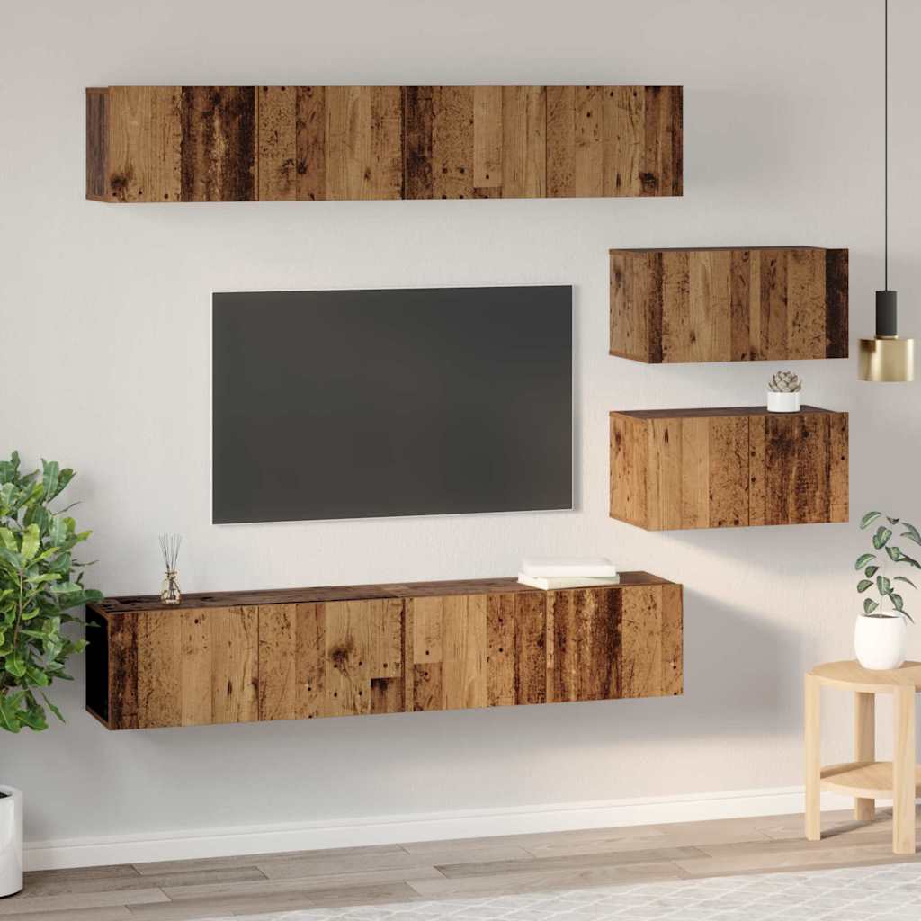 TV Cabinet Set 6 pcs Old wood Medium Engineered wood