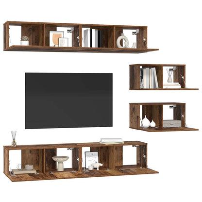 TV Cabinet Set 6 pcs Old wood Medium Engineered wood