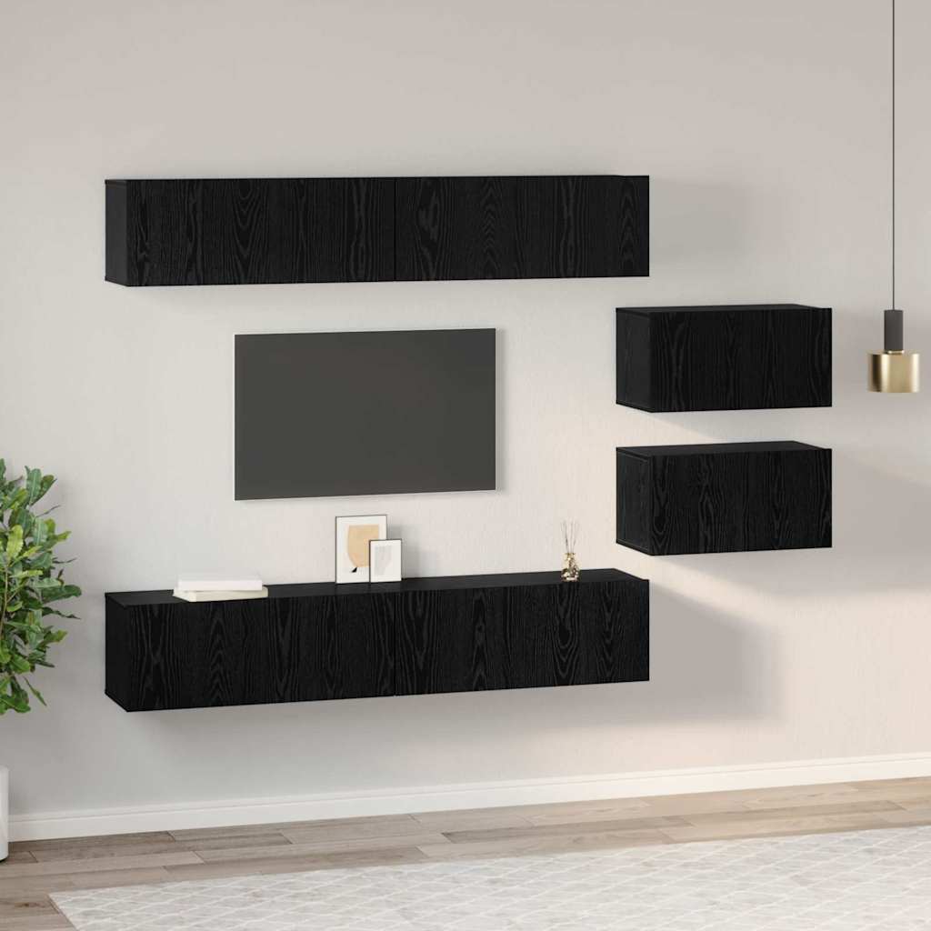 TV Cabinet Set 6 pcs Black Oak 80 x 30 x 30.5 cm Small