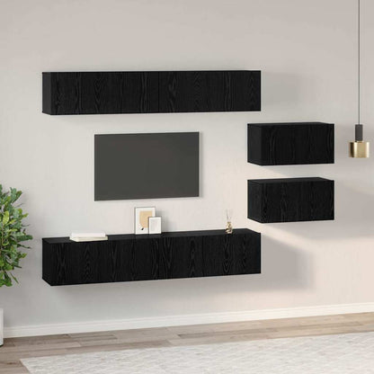 TV Cabinet Set 6 pcs Black Oak 80 x 30 x 30.5 cm Small
