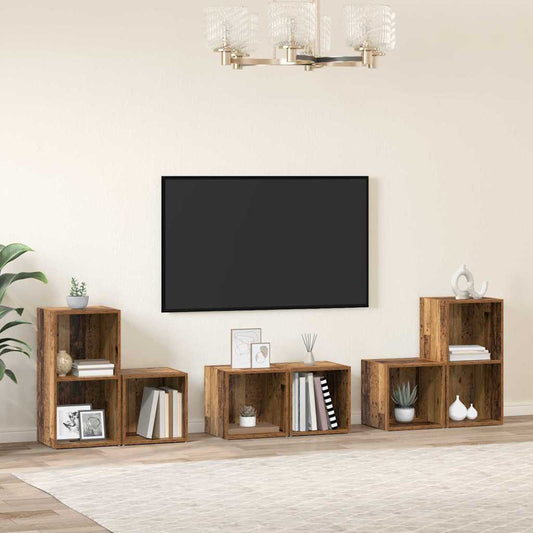 TV Cabinet Set Wall-mounted 6 pcs Old Wood Engineered Wood