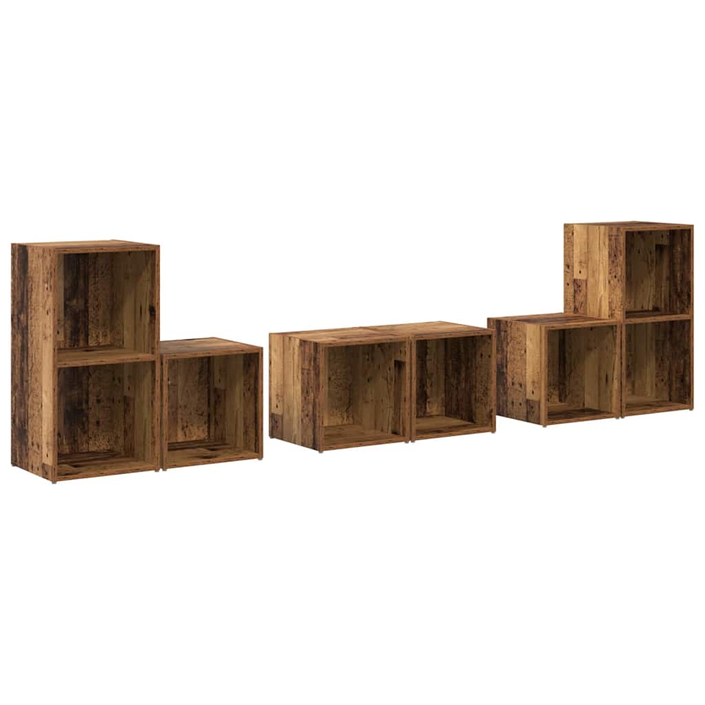 TV Cabinet Set Wall-mounted 6 pcs Old Wood Engineered Wood