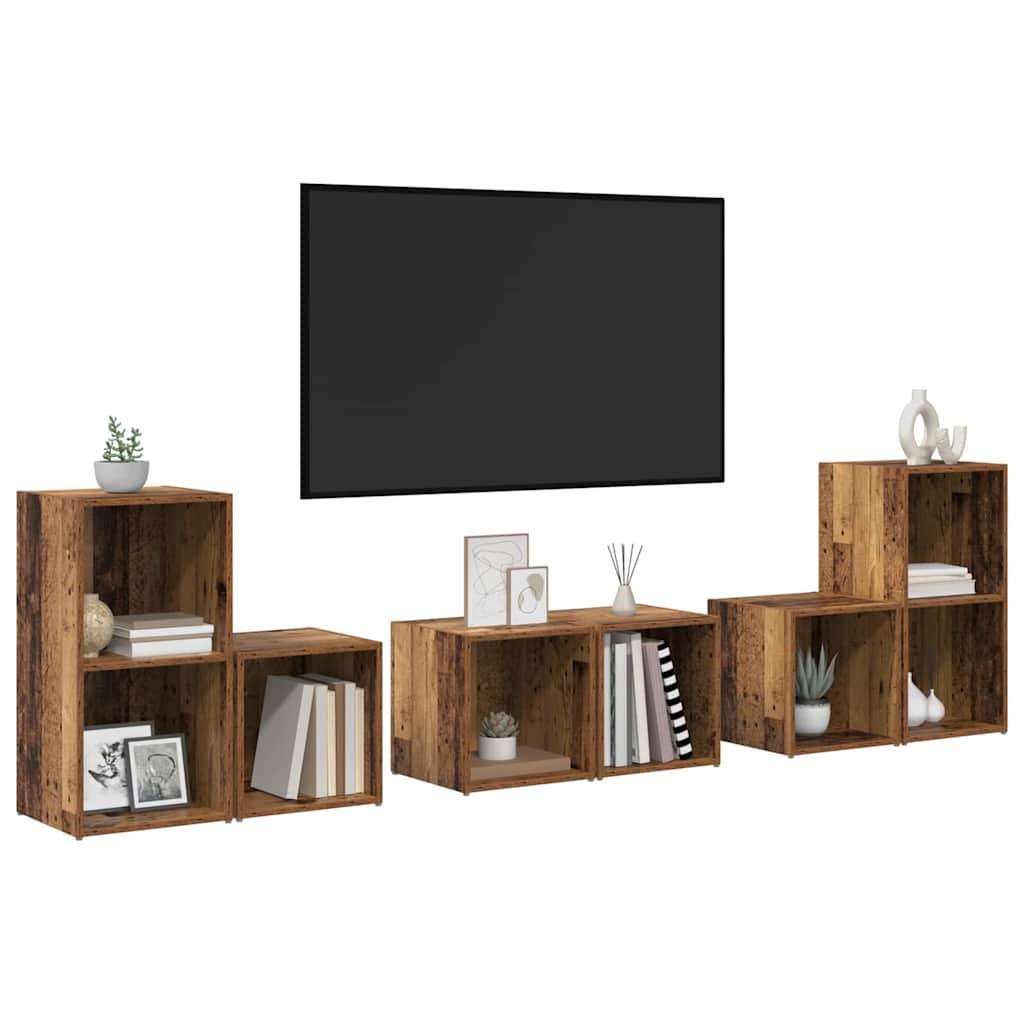 TV Cabinet Set Wall-mounted 6 pcs Old Wood Engineered Wood
