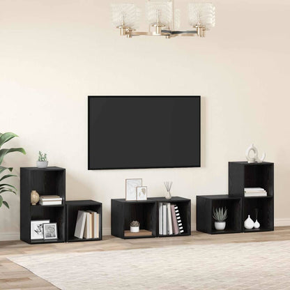 TV Cabinet Set Wall-mounted 6 pcs Black Oak Engineered Wood