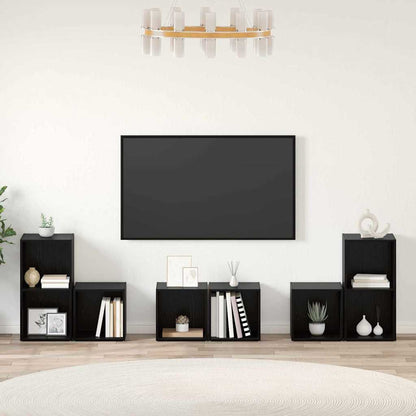 TV Cabinet Set Wall-mounted 6 pcs Black Oak Engineered Wood