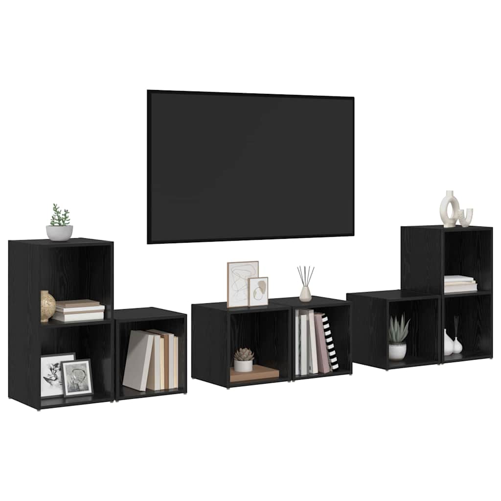 TV Cabinet Set Wall-mounted 6 pcs Black Oak Engineered Wood