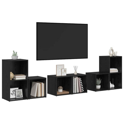 TV Cabinet Set Wall-mounted 6 pcs Black Oak Engineered Wood
