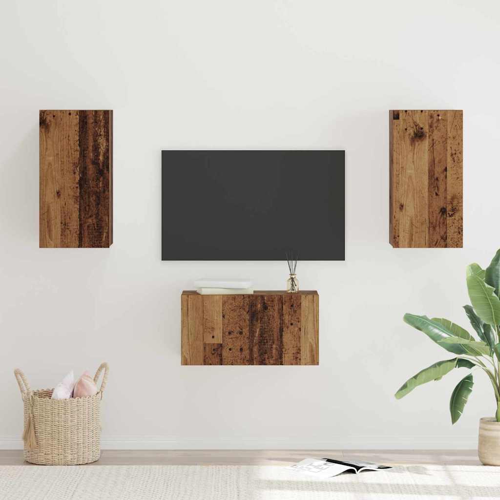 TV Cabinet Set Wall-mounted 3 pcs Old wood Engineered Wood