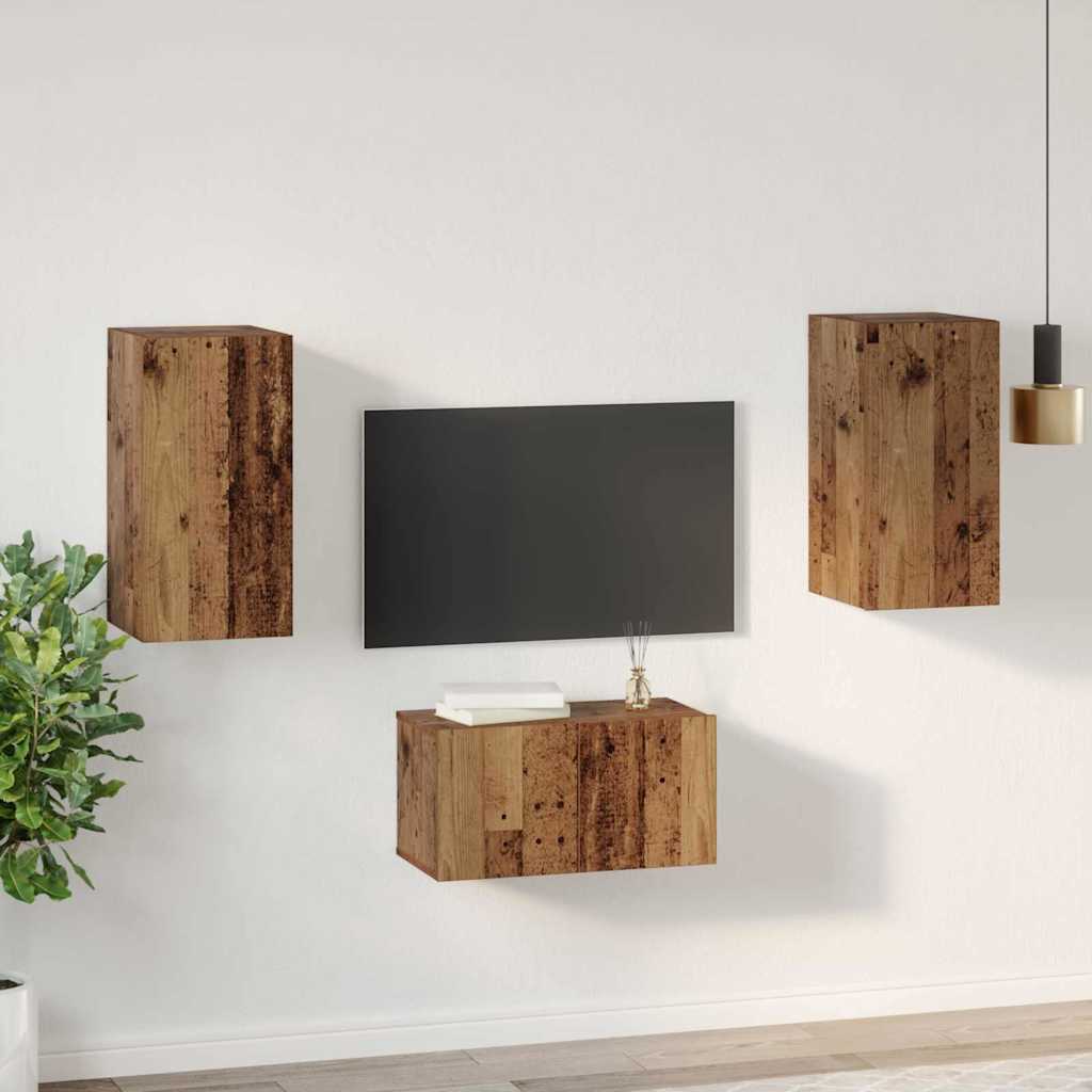 TV Cabinet Set Wall-mounted 3 pcs Old wood Engineered Wood