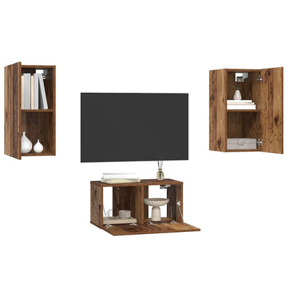 TV Cabinet Set Wall-mounted 3 pcs Old wood Engineered Wood
