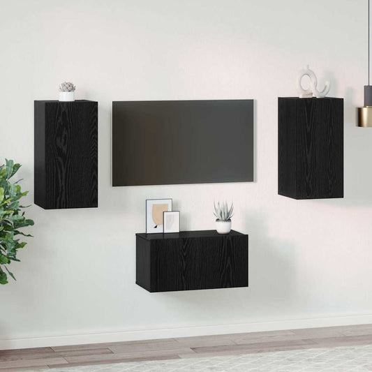TV Cabinet Set 3 pcs Black oak 60 x 30 x 30 cm Engineered wood