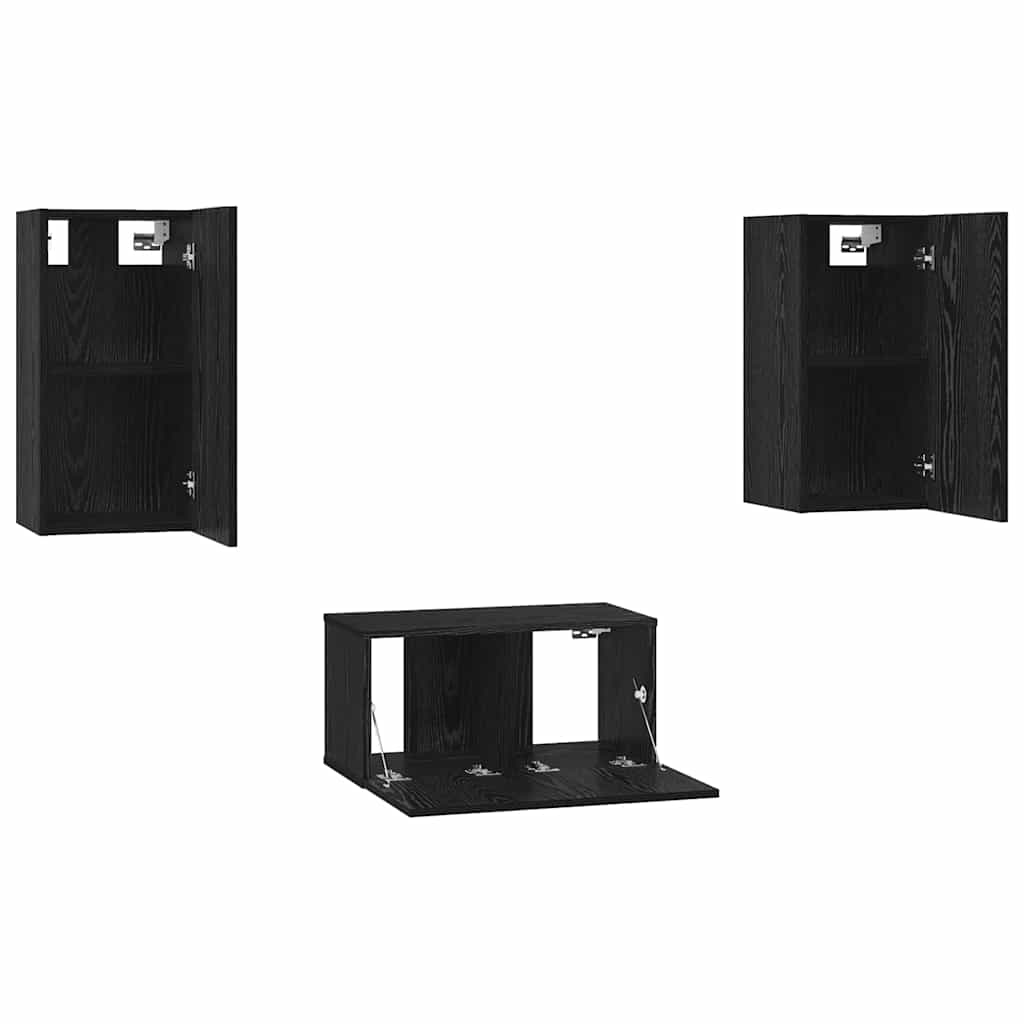 TV Cabinet Set 3 pcs Black oak 60 x 30 x 30 cm Engineered wood