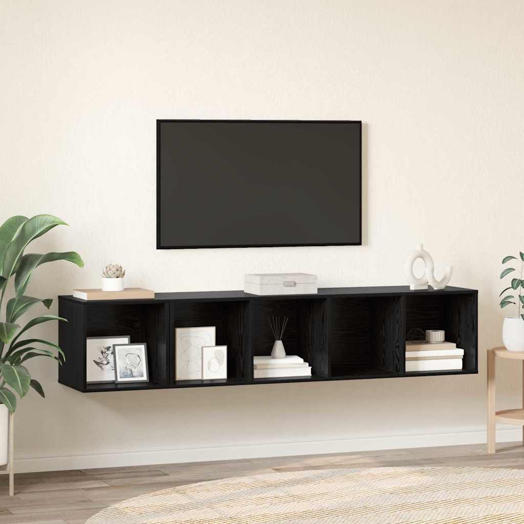 TV Cabinet Set Wall-mounted 2 pcs Black Oak Engineered Wood