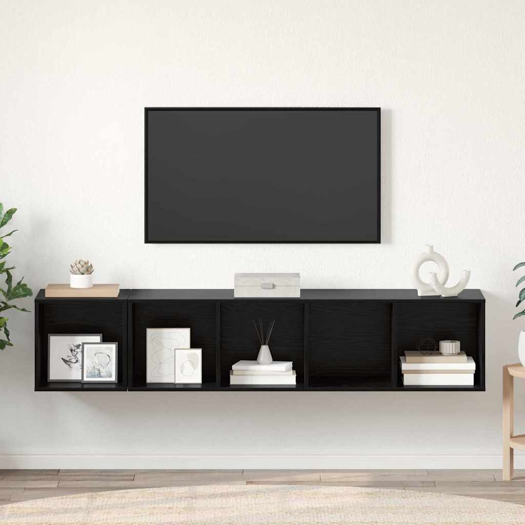 TV Cabinet Set Wall-mounted 2 pcs Black Oak Engineered Wood