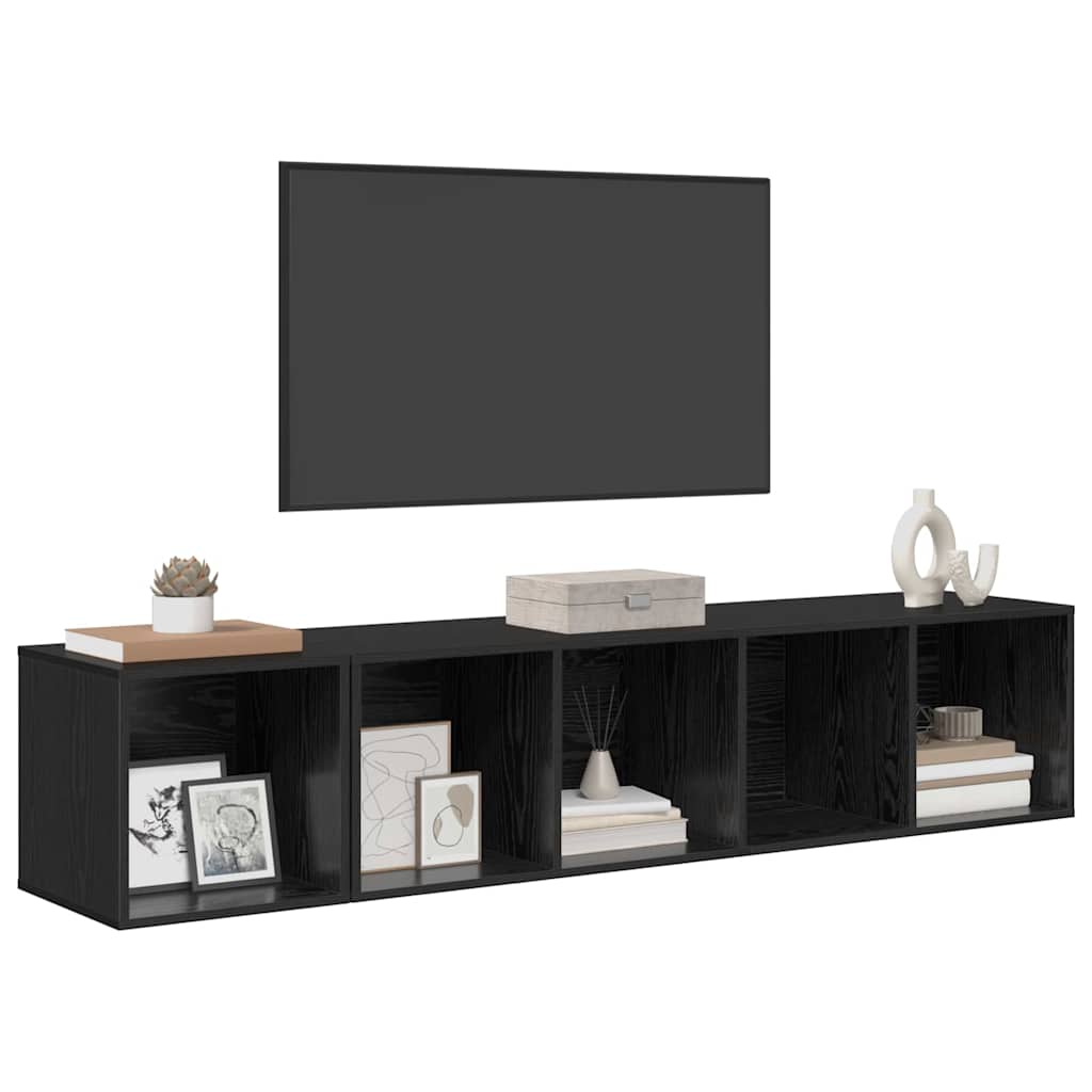 TV Cabinet Set Wall-mounted 2 pcs Black Oak Engineered Wood