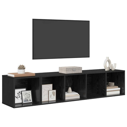 TV Cabinet Set Wall-mounted 2 pcs Black Oak Engineered Wood