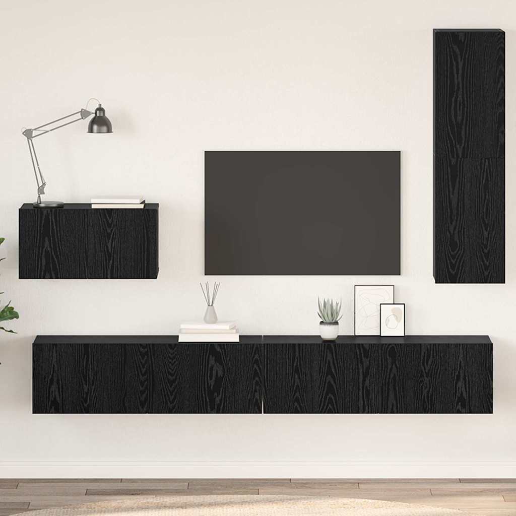 Wall TV Cabinet Wall-mounted 4 pcs Black oak 200 x 30 x 30 cm
