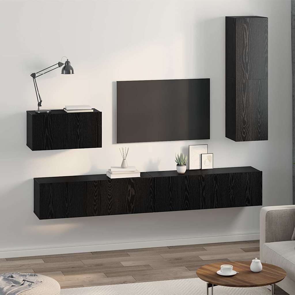Wall TV Cabinet Wall-mounted 4 pcs Black oak 200 x 30 x 30 cm