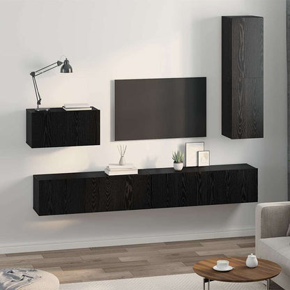 Wall TV Cabinet Wall-mounted 4 pcs Black oak 200 x 30 x 30 cm