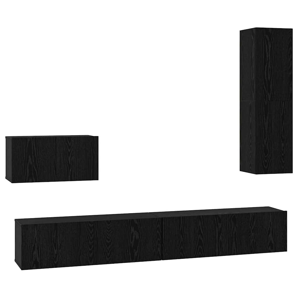 Wall TV Cabinet Wall-mounted 4 pcs Black oak 200 x 30 x 30 cm