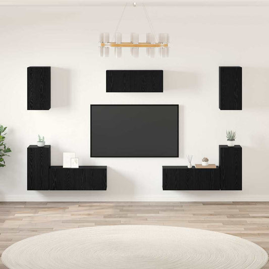 TV Cabinet Set 7 pcs Black oak 80 x 30 x 30 cm Engineered Wood