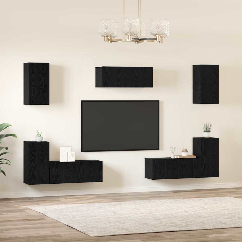 TV Cabinet Set 7 pcs Black oak 80 x 30 x 30 cm Engineered Wood