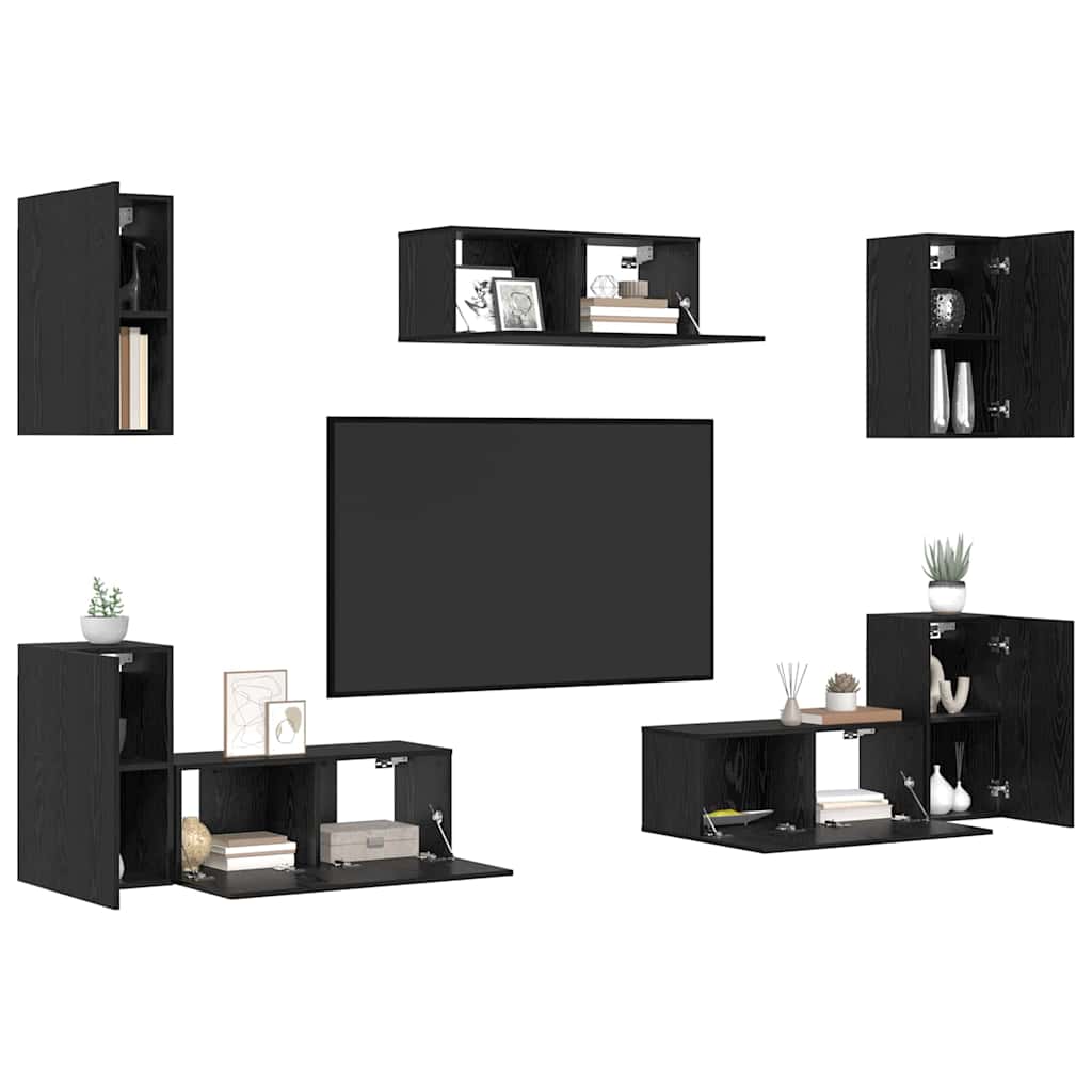 TV Cabinet Set 7 pcs Black oak 80 x 30 x 30 cm Engineered Wood