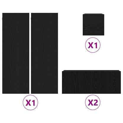 5-Piece Wall-Mounted TV Cabinet Set in Black Oak