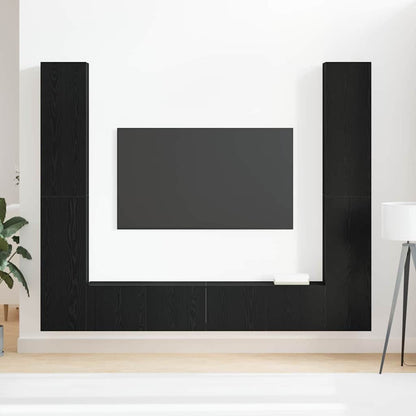 6 Piece TV Cabinet Set - Wall-mounted, Black Oak Engineered Wood