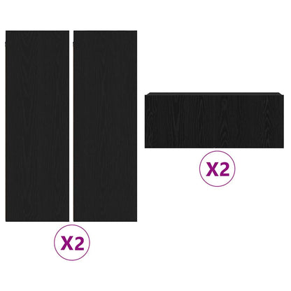 6 Piece TV Cabinet Set - Wall-mounted, Black Oak Engineered Wood