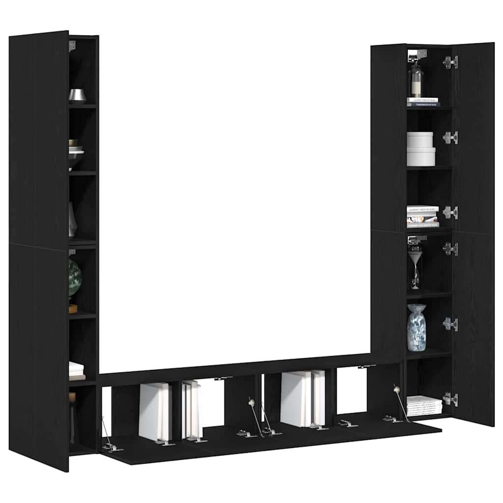 6 Piece TV Cabinet Set - Wall-mounted, Black Oak Engineered Wood
