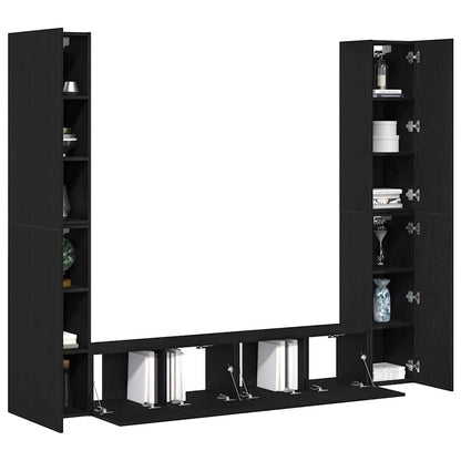 6 Piece TV Cabinet Set - Wall-mounted, Black Oak Engineered Wood